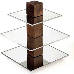 Этажерка 3-х ярусная 250х250х305мм фуршетная APS стекло, темное дерево 12415  03080645 Этажерка 3-х ярусная 250х250х305мм фуршетная APS стекло, темное дерево 12415  03080645