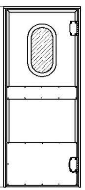 Маятниковая дверь одностворчатая МДО(ОН)-960.2200.рама внутри проема, овальное окно, отбойники