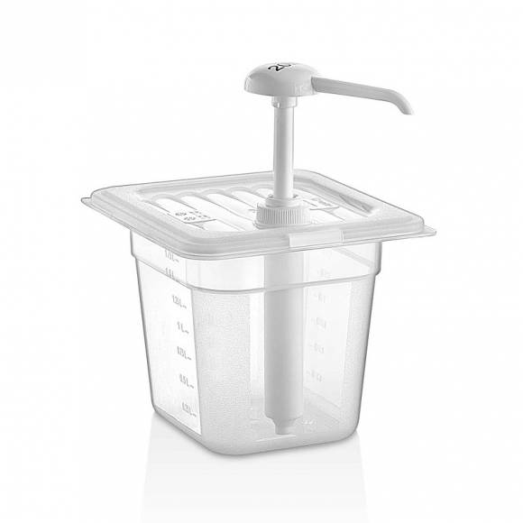 Диспенсер для соуса 170*160 мм. h=145 мм. 2 л. с дозатором (25 мл), п/п, белый GP 77196 Диспенсер для соуса 170*160 мм. h=145 мм. 2 л. с дозатором (25 мл), п/п, белый GP 77196