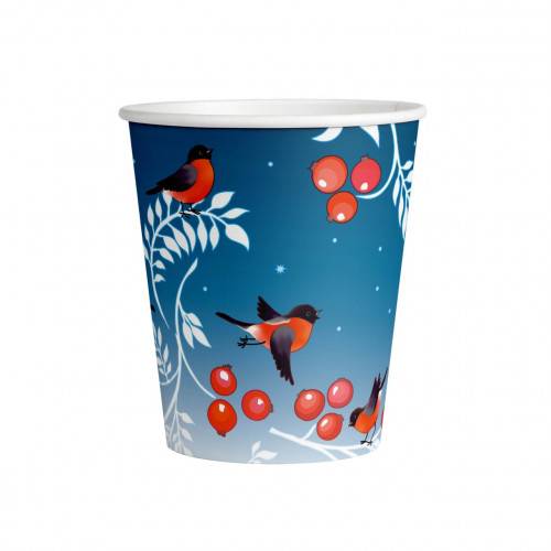 Стакан бумажный 250мл Снегири туба 50шт. /20/ Стакан бумажный 250мл Снегири туба 50шт. /20/