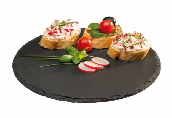 Блюдо для подачи круглое d=28 см. черное, сланец APS 00969 Блюдо для подачи круглое d=28 см. черное, сланец APS 00969