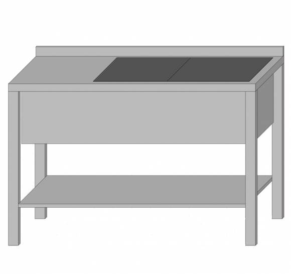Стол производственный с полкой и двумя ваннами цельнотянутыми 1800*600*850 гл.300 мм с бортом Стол производственный с полкой и двумя ваннами цельнотянутыми 1800*600*850 гл.300 мм с бортом