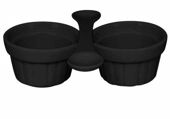 Емкость двойная для подачи D130мм RAK Chefs Fusion фарфор черный с ложкой CFDR02BK
