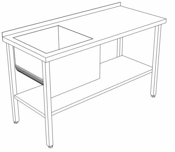 СППВМ стол производственный с полкой и ванной моечной 1500*500*850 гл.400 мм  с бортом