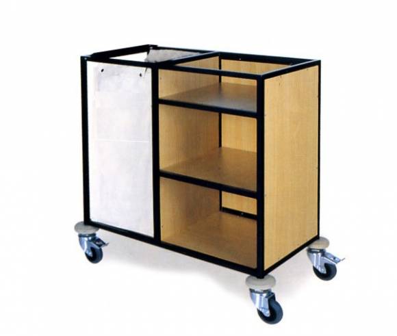 Тележка для горничных ТГ10.1 ОЛДАК 3 полки, 3 стенки МДФ, мешок 110л Тележка для горничных ТГ10.1 ОЛДАК 3 полки, 3 стенки МДФ, мешок 110л