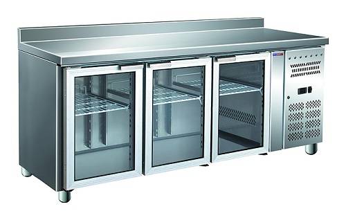 Стол холодильный 3-дверный COOLEQ GN3200TNG с бортом, стеклянные двери Стол холодильный 3-дверный COOLEQ GN3200TNG с бортом, стеклянные двери