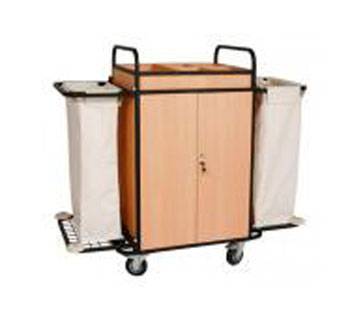 Тележка для горничных ТГ11.4 ОЛДАК 4 полки МДФ, верхняя с бортом, шкафик с замком, 2 мешка по 110л Тележка для горничных ТГ11.4 ОЛДАК 4 полки МДФ, верхняя с бортом, шкафик с замком, 2 мешка по 110л