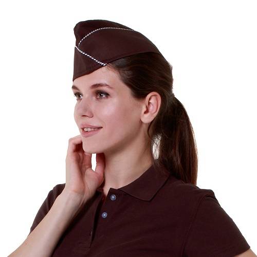Пилотка коричневая с бежевым кантом вл922