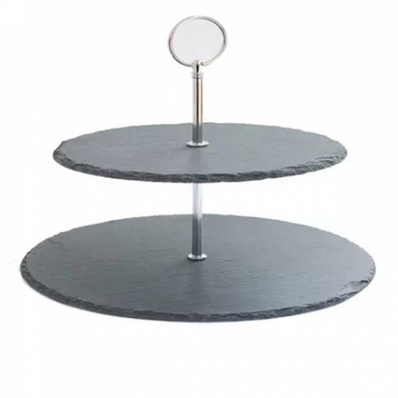 Этажерка 2-х ярусная d=20/25 см. h=23 см. черная, сланец MG CSD-MT2-D2530