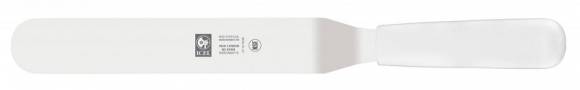 Лопатка 28,5 см. изогнутая раб. часть 15*3 см. нерж. узкая с пластик. ручкой белая Icel Лопатка 28,5 см. изогнутая раб. часть 15*3 см. нерж. узкая с пластик. ручкой белая Icel
