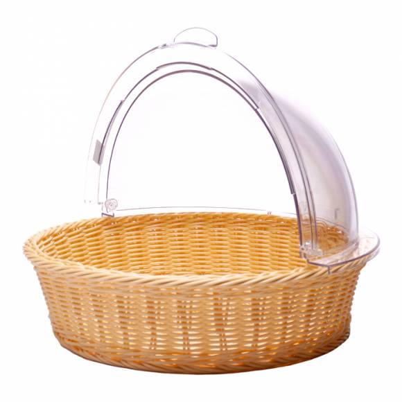 Корзина для хлеба круглая 40 см бежевая полиротанг с крышкой Roll-Top MGprof 73339 Корзина для хлеба круглая 40 см бежевая полиротанг с крышкой Roll-Top MGprof 73339