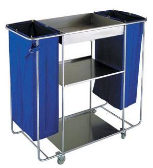 Тележка для горничных универсальная ТН1 ОЛДАК, нерж., усиленная, 3 полки, лоток, 2 мешка по 110л Тележка для горничных универсальная ТН1 ОЛДАК, нерж., усиленная, 3 полки, лоток, 2 мешка по 110л