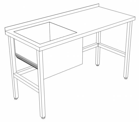 Стол производственный с ванной цельнотянутой 1600*800*850 гл.380 мм с бортом