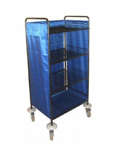 Тележка-стеллаж для белья ТБ121 ОЛДАК 4 сетчаые полки, боковые и нижняя синтетические шторки Тележка-стеллаж для белья ТБ121 ОЛДАК 4 сетчаые полки, боковые и нижняя синтетические шторки