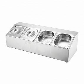 Подставка металлич. 700х260х230мм с 4-мя гастроемкостями (GN1/6-100)   P.L.-SUN Подставка металлич. 700х260х230мм с 4-мя гастроемкостями (GN1/6-100)   P.L.-SUN