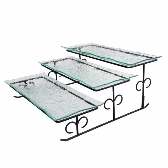 Сет из трех стеклянных блюд для выкладки на металлическом основании 350*340*160 мм P.L.  P2063 Сет из трех стеклянных блюд для выкладки на металлическом основании 350*340*160 мм P.L.  P2063