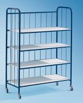 Тележка-стеллаж для прачечной ТП21.4 ОЛДАК 4 полки МДФ, 3 высоких борта Тележка-стеллаж для прачечной ТП21.4 ОЛДАК 4 полки МДФ, 3 высоких борта