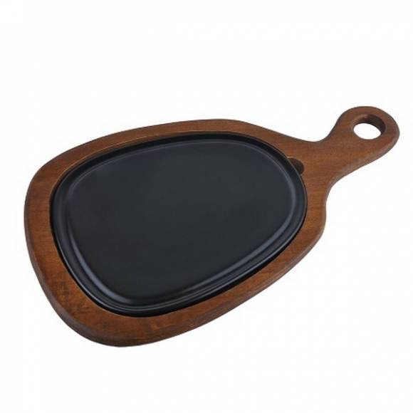 Блюдо для подачи 245*205 мм с ручкой на дерев. подставке Notte Neat Bonna