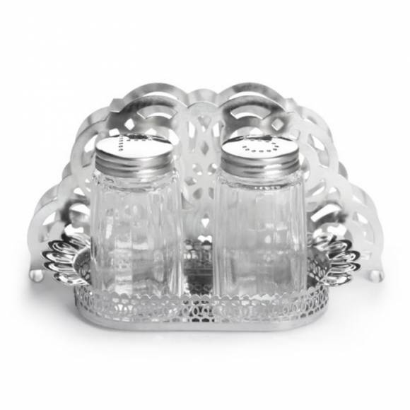 Набор для специй 2 предмета (соль, перец) + салфетница кружево, нержавеющая сталь Luxstahl [KH-309C]