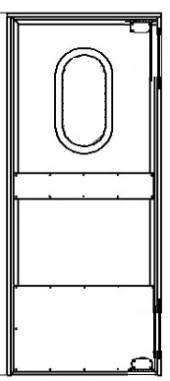 Маятниковая дверь одностворчатая МДО(ОН)-900.2200 рама в обхват,овальное окно,отбойники Маятниковая дверь одностворчатая МДО(ОН)-900.2200 рама в обхват,овальное окно,отбойники