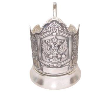 Подстаканник никелир. посеребр. с чернью "Герб РФ" Кольчугцветмет Подстаканник никелир. посеребр. с чернью "Герб РФ" Кольчугцветмет