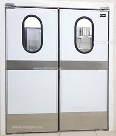 Маятниковая дверь двустворчатая МДД (ОН)-1500.2200-40 (RAL шагрень) рама в обхват ,окна