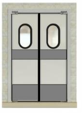 Маятниковая дверь двухстворчатая МДД(ОН)-1600.2300-40 рама в обхват, окна, отбойники Маятниковая дверь двухстворчатая МДД(ОН)-1600.2300-40 рама в обхват, окна, отбойники